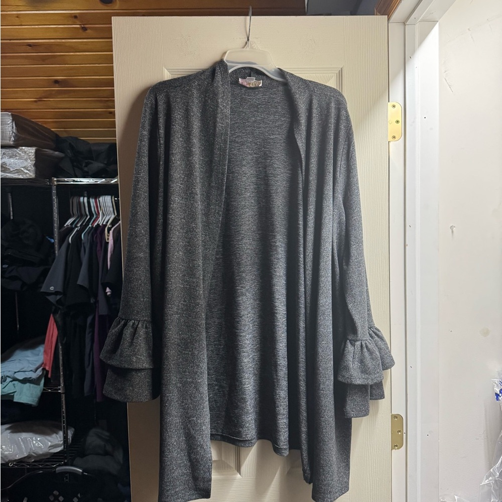 Belle by Kim Gravel Charcoal Cardigan with Ruffle Sleeves